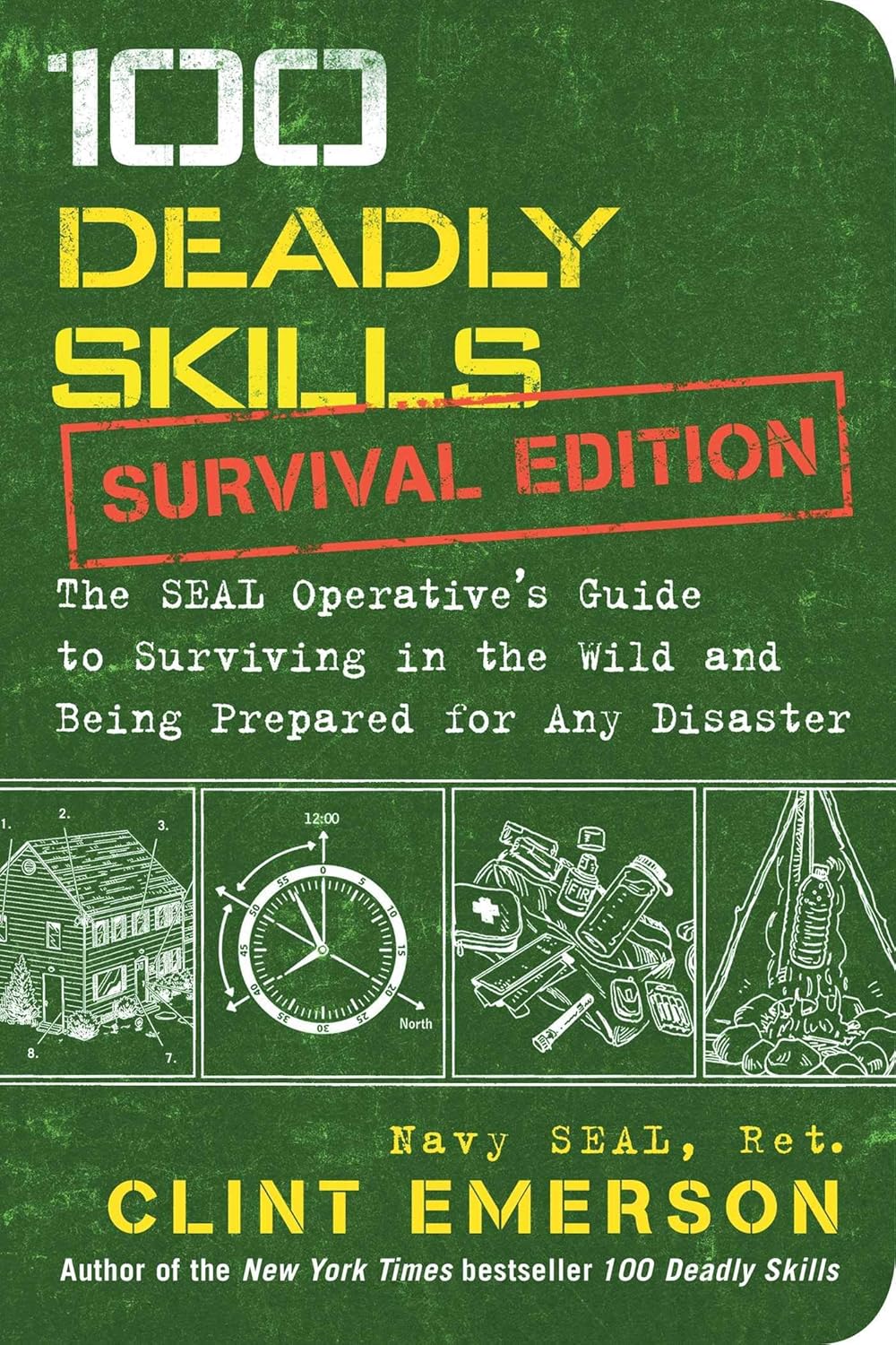 Book cover of '100 Deadly Skills: Survival Edition' by Clint Emerson on a green background in bd