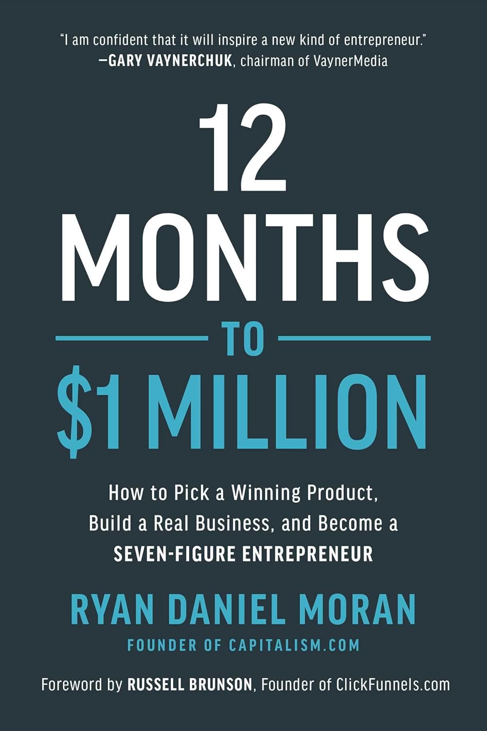 Book cover of '12 Months to $1 Million' by Ryan Daniel Moran with a dark background and white text.