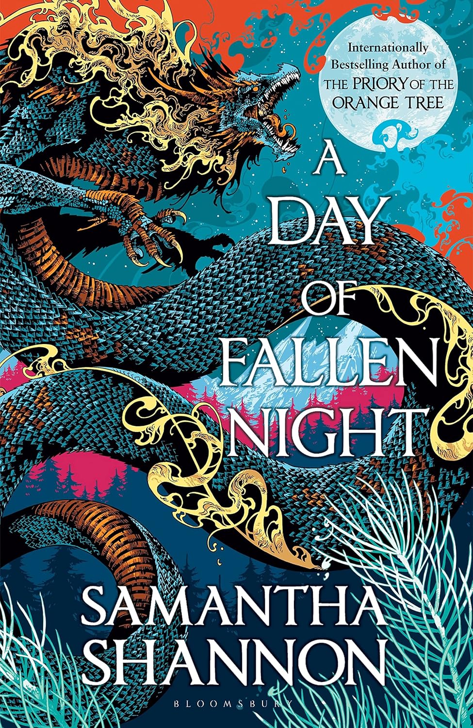 Book cover of 'A Day of Fallen Night' by Samantha Shannon with a dragon illustration. Bookish Wonderland helps readers across Bangladesh get English books online with nationwide delivery and a focus on sharp text and durable binding.