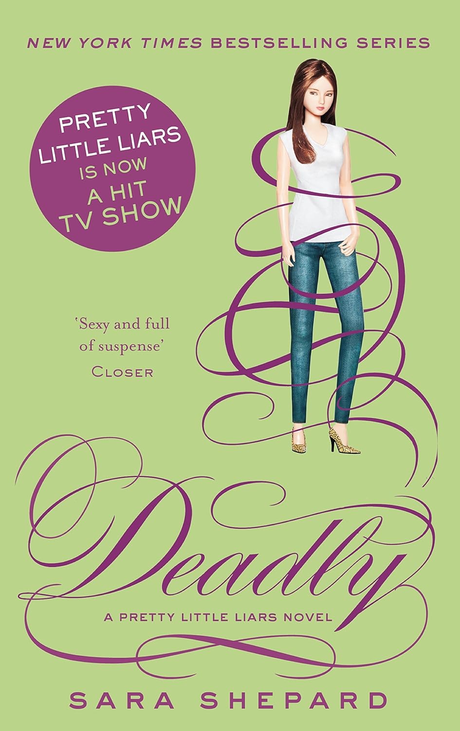 Book cover of 'Deadly' by Sara Shepard with a stylized girl and promotional text on a green background which is available in Bangladesh.