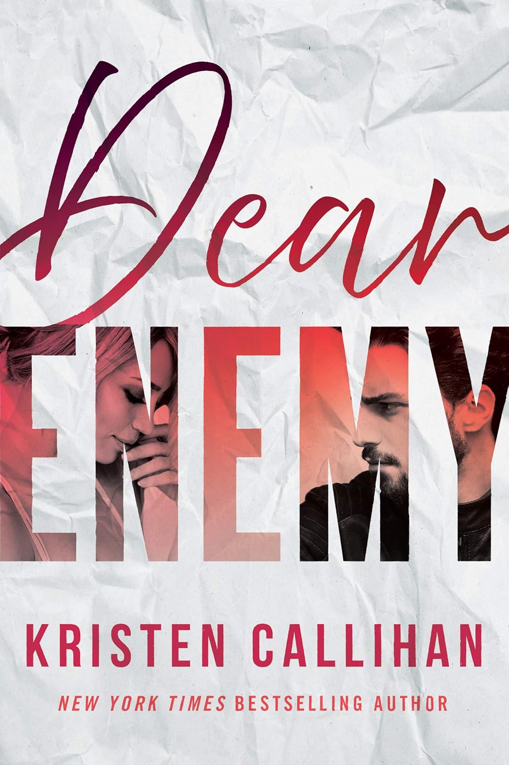 Book cover of 'Dear Enemy' by Kristen Callihan with a crumpled paper texture which is available in Bookish Wonderland.