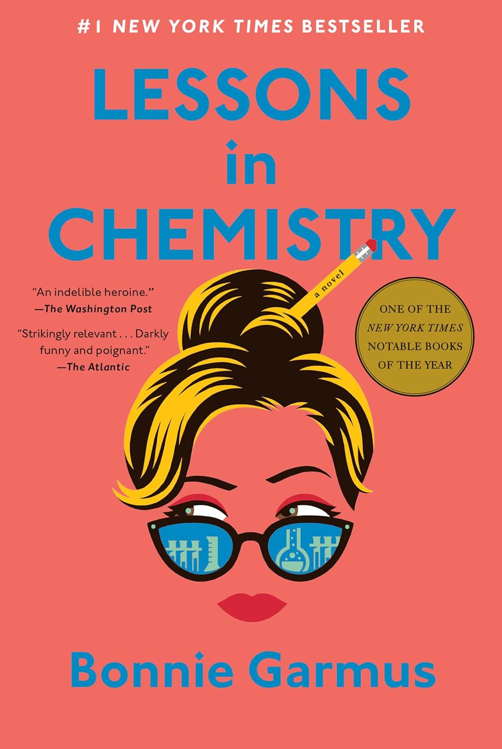 Book cover of 'Lessons in Chemistry' with a stylized face wearing glasses and a pink background. Bookish Wonderland serves readers across Bangladesh with books for everyday reading, making it simple to shop for online through delivery inside and outside Dhaka and durable stitched-and-glue binding.