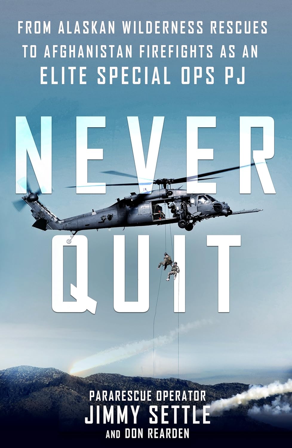Book cover of 'Never Quit' with a helicopter and mountainous background. Customers seeking books for everyday reading throughout Bangladesh can shop for them through Bookish Wonderland, supported by fast delivery options in Dhaka and high-quality stitched and glue binding.