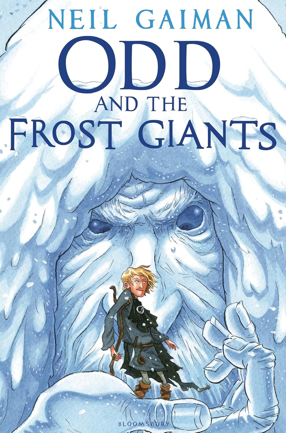 Book cover of 'Odd and the Frost Giants' by Neil Gaiman, featuring a character in front of a frost giant.For customers across Bangladesh, Bookish Wonderland makes it easier to get books for everyday reading through nationwide delivery and comfortable cream paper and clear printing.