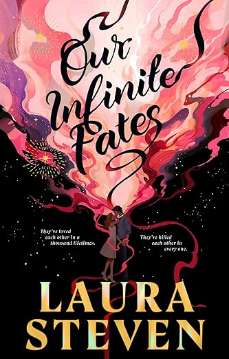 Book cover of 'Our Infinite Fates' by Laura Steven with colorful design and couple silhouette. Book buyers throughout Bangladesh can order quality English books from Bookish Wonderland, combining fast delivery options in Dhaka with reader-friendly cream paper.