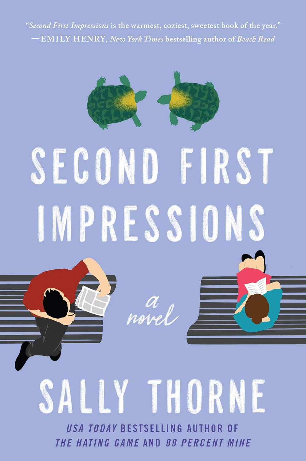 Book cover of 'Second First Impressions' by Sally Thorne with illustrations of turtles and people on a bench. Readers across Bangladesh can buy premium-quality books from Bookish Wonderland with online ordering with home delivery, while enjoying sharp text and durable binding.
