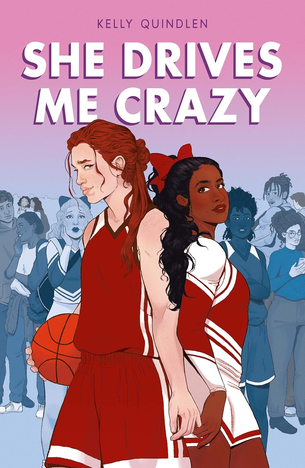 Book cover of 'She Drives Me Crazy' by Kelly Quindlen featuring two girls in sports uniforms against a pink background. Bookish Wonderland helps readers across Bangladesh buy reader-friendly printed books online with online ordering with home delivery and a focus on premium eye-soothing cream paper.
