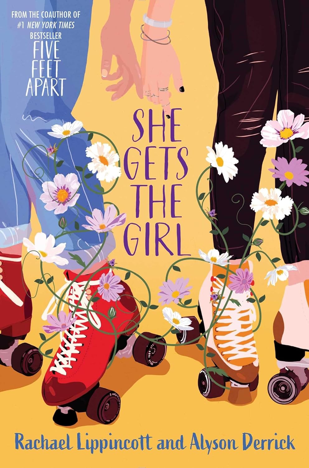 Book cover of 'She Gets the Girl' with roller skates and flowers on a yellow background. Book buyers throughout Bangladesh can shop for printed English books from Bookish Wonderland, combining nationwide delivery with high-quality stitched and glue binding.