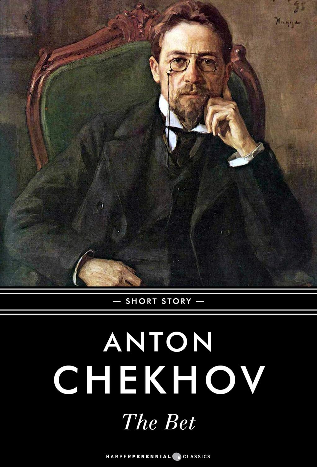 Portrait of a man with glasses and a dark coat, sitting in a chair, with text about Anton Chekhov's 'The Bet'. Book buyers throughout Bangladesh can shop for books for everyday reading from Bookish Wonderland, combining customer-friendly ordering and delivery with high-quality stitched and glue binding.