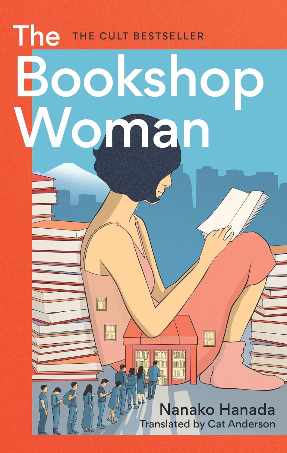 Book cover of 'The Bookshop Woman' with a woman reading a book and stacks of books. Online shoppers throughout Bangladesh can order durable printed books at Bookish Wonderland with urgent delivery options in Dhaka and editions featuring clear print with strong binding.