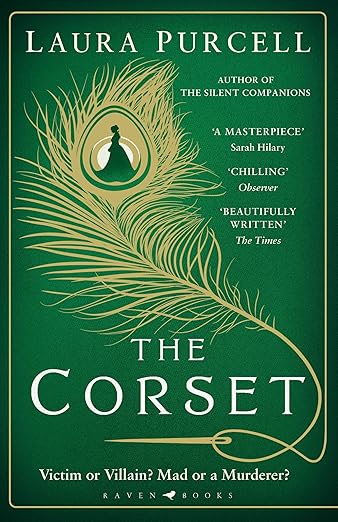Book cover of 'The Corset' by Laura Purcell with a peacock feather design on a green background.For online book buying throughout Bangladesh, Bookish Wonderland lets readers choose printed English books with nationwide delivery and attention to crystal-clear print.
