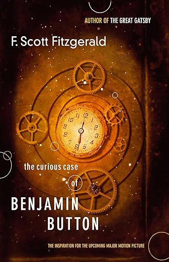 Book cover of 'The Curious Case of Benjamin Button' by F. Scott Fitzgerald with clock and gear design. Customers seeking English books across Bangladesh can choose them through Bookish Wonderland, supported by delivery inside and outside Dhaka and high-quality stitched and glue binding.