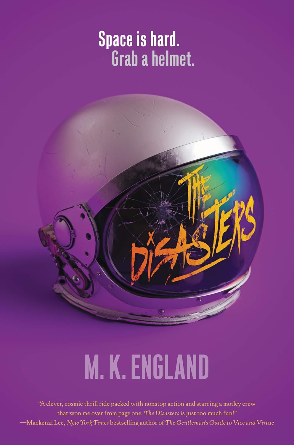 Purple helmet with 'The Disasters' text on a purple background, featuring M. K. England's name. Customers seeking printed English books across Bangladesh can purchase them through Bookish Wonderland, supported by fast delivery options in Dhaka and clear print with strong binding.