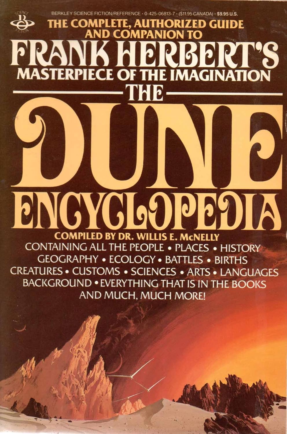 Book cover of 'The Dune Encyclopedia' by Frank Herbert, featuring desert landscape and mountainous terrain. Readers across Bangladesh can find printed English books from Bookish Wonderland with convenient delivery across Bangladesh, while enjoying clear print with strong binding.
