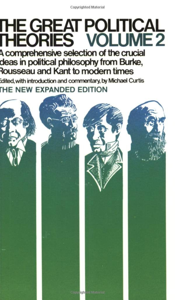 Book cover of 'The Great Political Theories Volume 2' with illustrations of four men on a green background. Readers across Bangladesh can discover durable printed books from Bookish Wonderland with delivery inside and outside Dhaka, while enjoying durable stitched-and-glue binding.