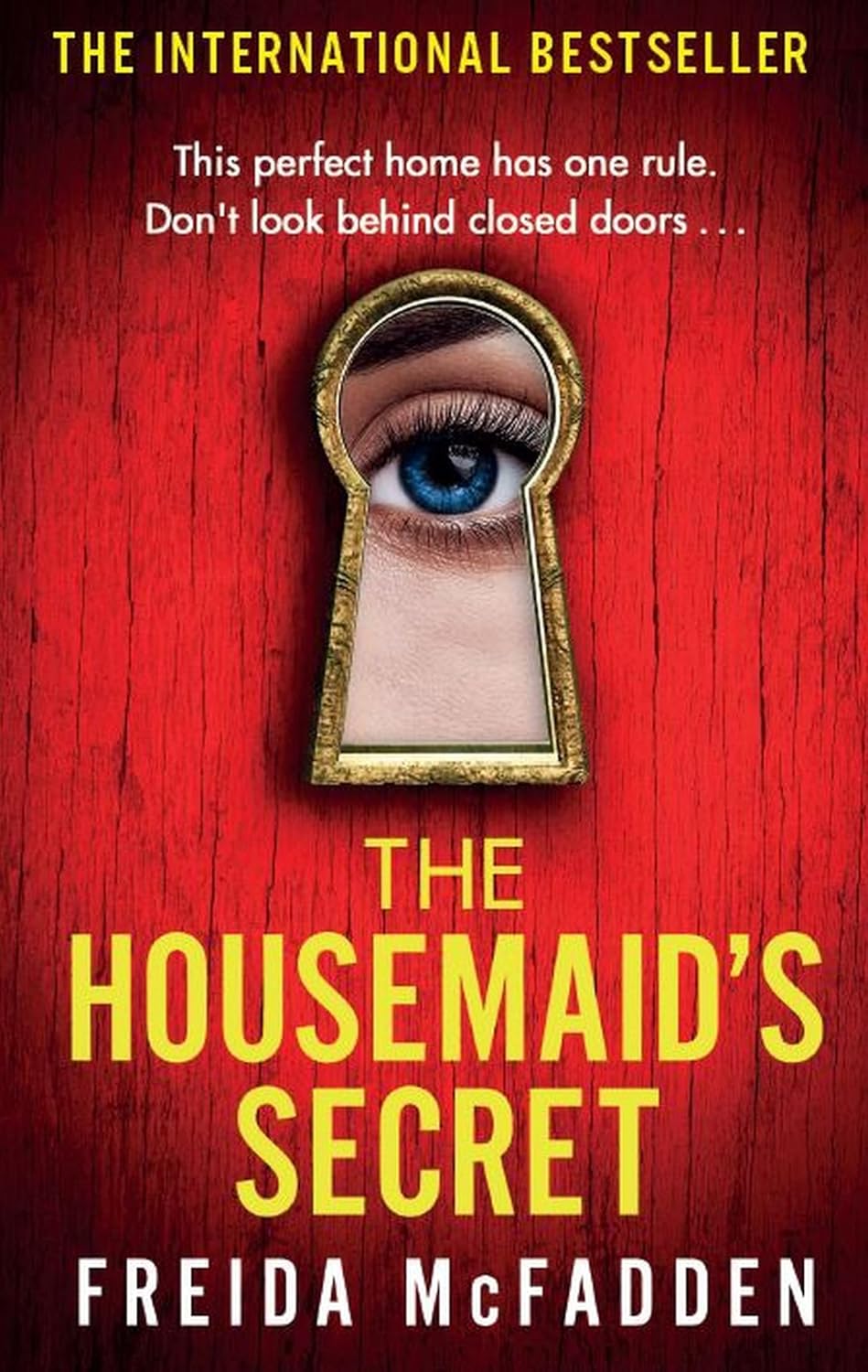 Book cover of 'The Housemaid's Secret' with a keyhole design and eye illustration on a red background. For online book buying across Bangladesh, Bookish Wonderland lets readers get English books with fast delivery options in Dhaka and attention to premium eye-soothing cream paper.