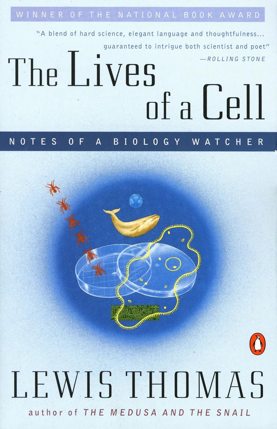 Book cover of 'The Lives of a Cell' by Lewis Thomas with a blue background and illustrations.Bookish Wonderland serves readers throughout Bangladesh with books for study and leisure, making it simple to shop for online through online ordering with home delivery and clear print with strong binding.