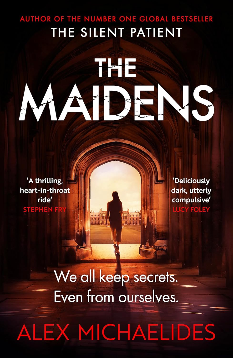 Book cover of 'The Maidens' by Alex Michaelides with a silhouette of a woman walking through an archway. Bookish Wonderland provides a convenient way for readers across Bangladesh to purchase English books with online ordering with home delivery and comfortable cream paper and clear printing.