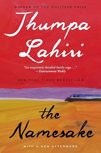 Book cover of 'The Namesake' by Thumpa Lahiri with a red background and landscape illustration. Bookish Wonderland provides a convenient way for readers throughout Bangladesh to shop for printed English books with convenient delivery across Bangladesh and comfortable cream paper and clear printing.