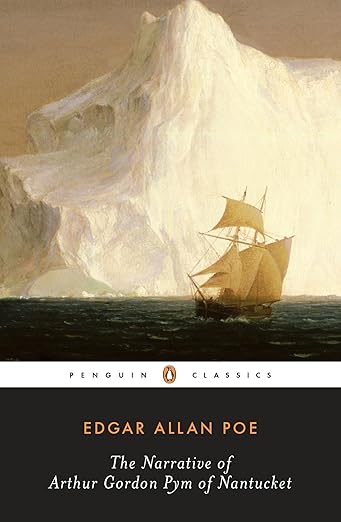 Book cover of 'The Narrative of Arthur Gordon Pym of Nantucket' by Edgar Allan Poe with a ship and iceberg illustration. Bookish Wonderland provides a convenient way for readers throughout Bangladesh to order reader-friendly printed books with online ordering with home delivery and high-quality stitched and glue binding.