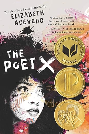Book cover of 'The Poet X' by Elizabeth Acevedo with awards and a stylized face.Bookish Wonderland helps readers across Bangladesh discover English books online with urgent delivery options in Dhaka and a focus on comfortable cream paper and clear printing.
