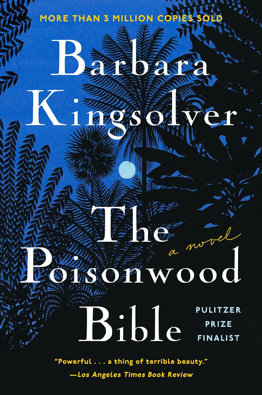 Book cover of 'The Poisonwood Bible' by Barbara Kingsolver with blue and black design. Book buyers throughout Bangladesh can purchase English books from Bookish Wonderland, combining delivery inside and outside Dhaka with premium eye-soothing cream paper.