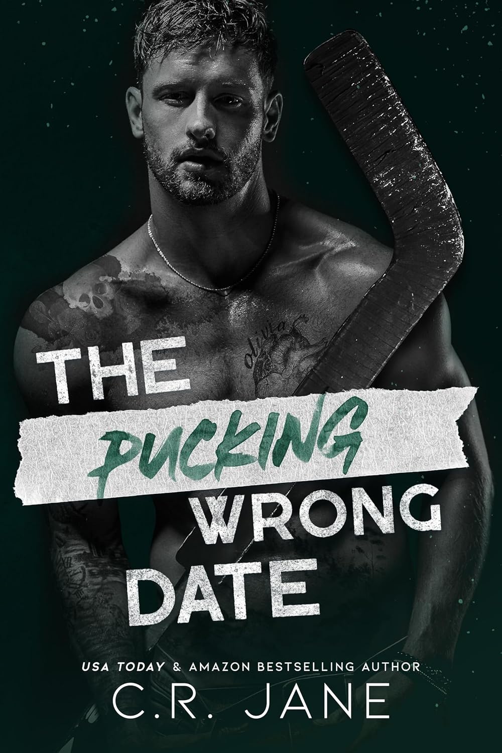 Book cover of 'The Pucking Wrong Date' featuring a shirtless man holding a hockey stick. Book buyers throughout Bangladesh can purchase printed English books from Bookish Wonderland, combining customer-friendly ordering and delivery with reader-friendly cream paper.