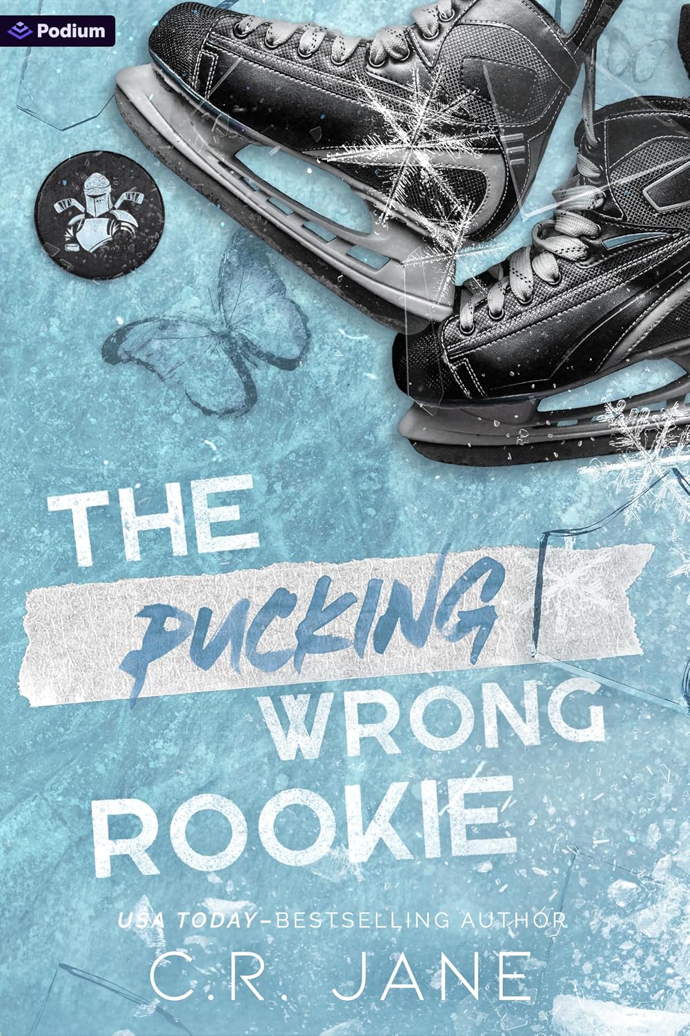 Book cover of 'The Pucking Wrong Rookie' with hockey skates on ice. Book buyers throughout Bangladesh can purchase reader-friendly printed books from Bookish Wonderland, combining urgent delivery options in Dhaka with high-quality stitched and glue binding.