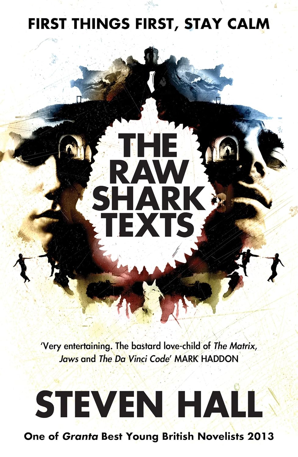 Book cover of 'The Raw Shark Texts' by Steven Hall with abstract design and text. The Raw Shark Texts Novel by Steven Hall.