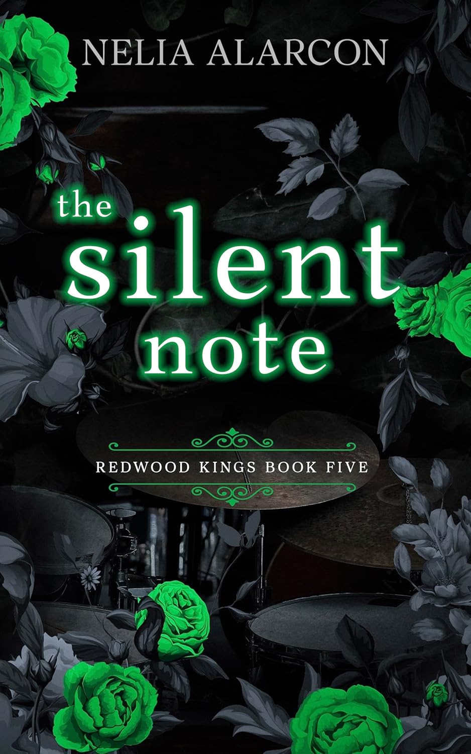 Book cover of 'The Silent Note' by Nelia Alarcon with green flowers and dark background. Get this book in Bangladesh from bookish wonderland.