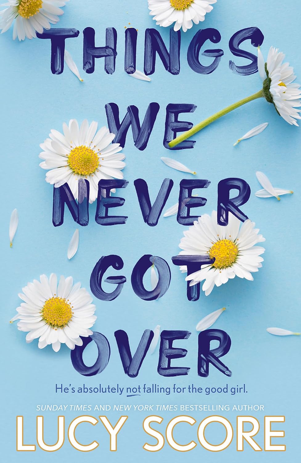 Book cover of 'Things We Never Got Over' with daisies on a blue background. Get this book in
Bangladesh from Bookish Wonderland.