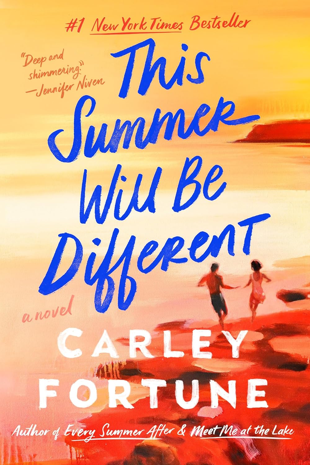 Book cover of 'This Summer Will Be Different' by Carley Fortune with a beach scene and couple in Dhaka
