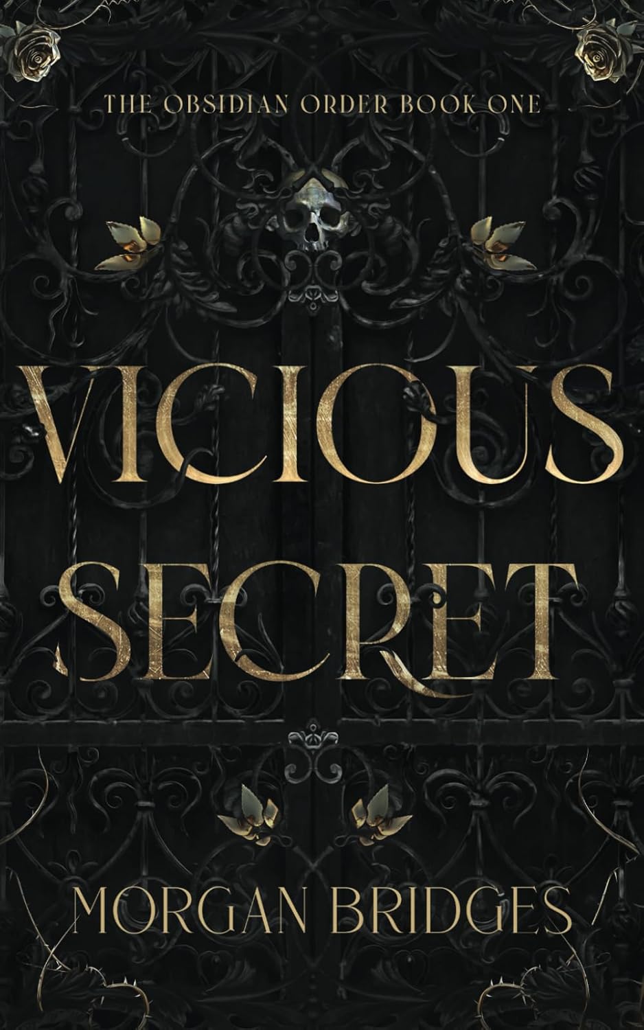 Book cover of 'Vicious Secret' by Morgan Bridges with ornate design and gold text on a dark background in bd.