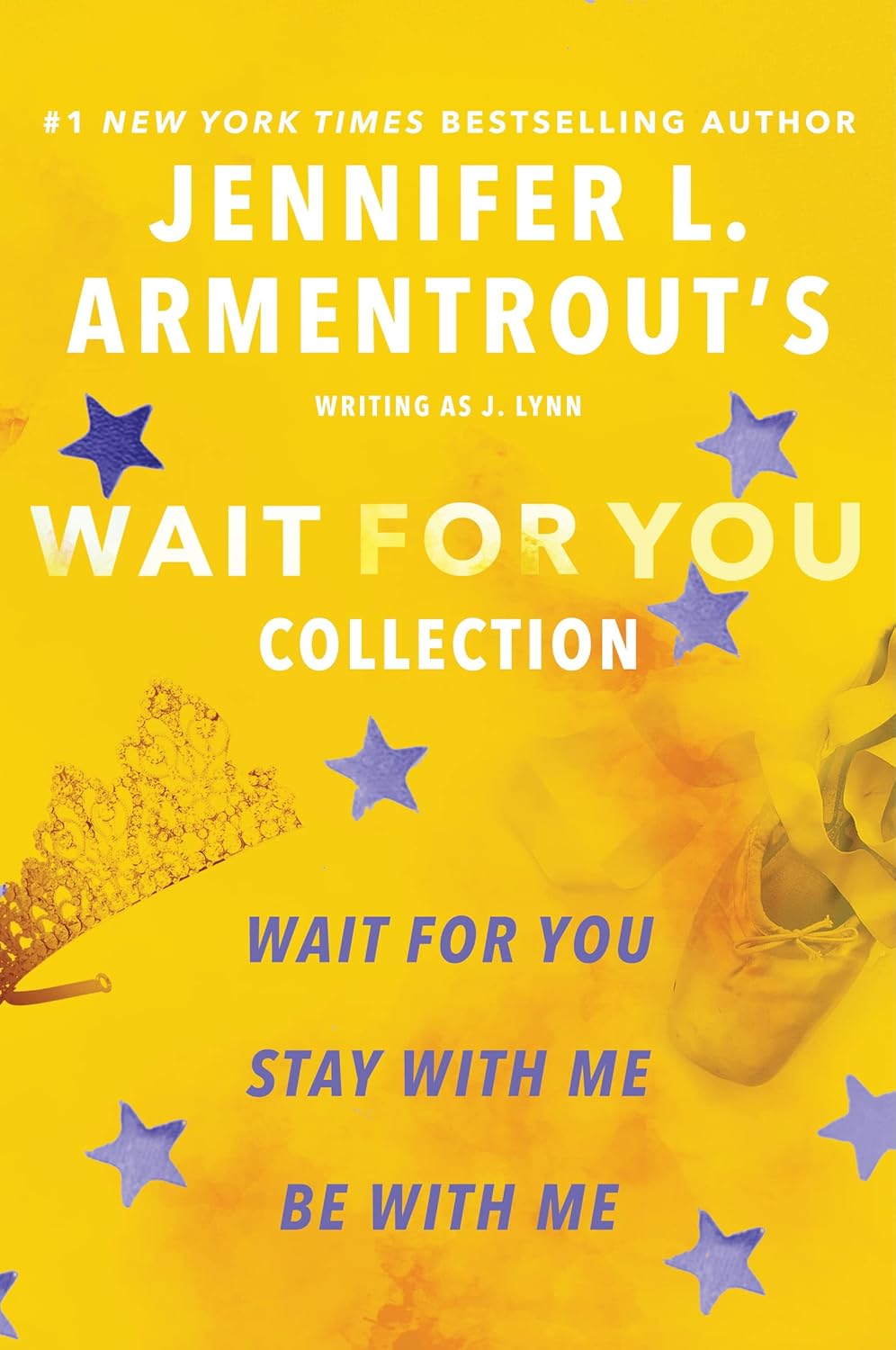 Book cover of 'Wait For You Collection' by J. Lynn with yellow background, stars, and shoes.