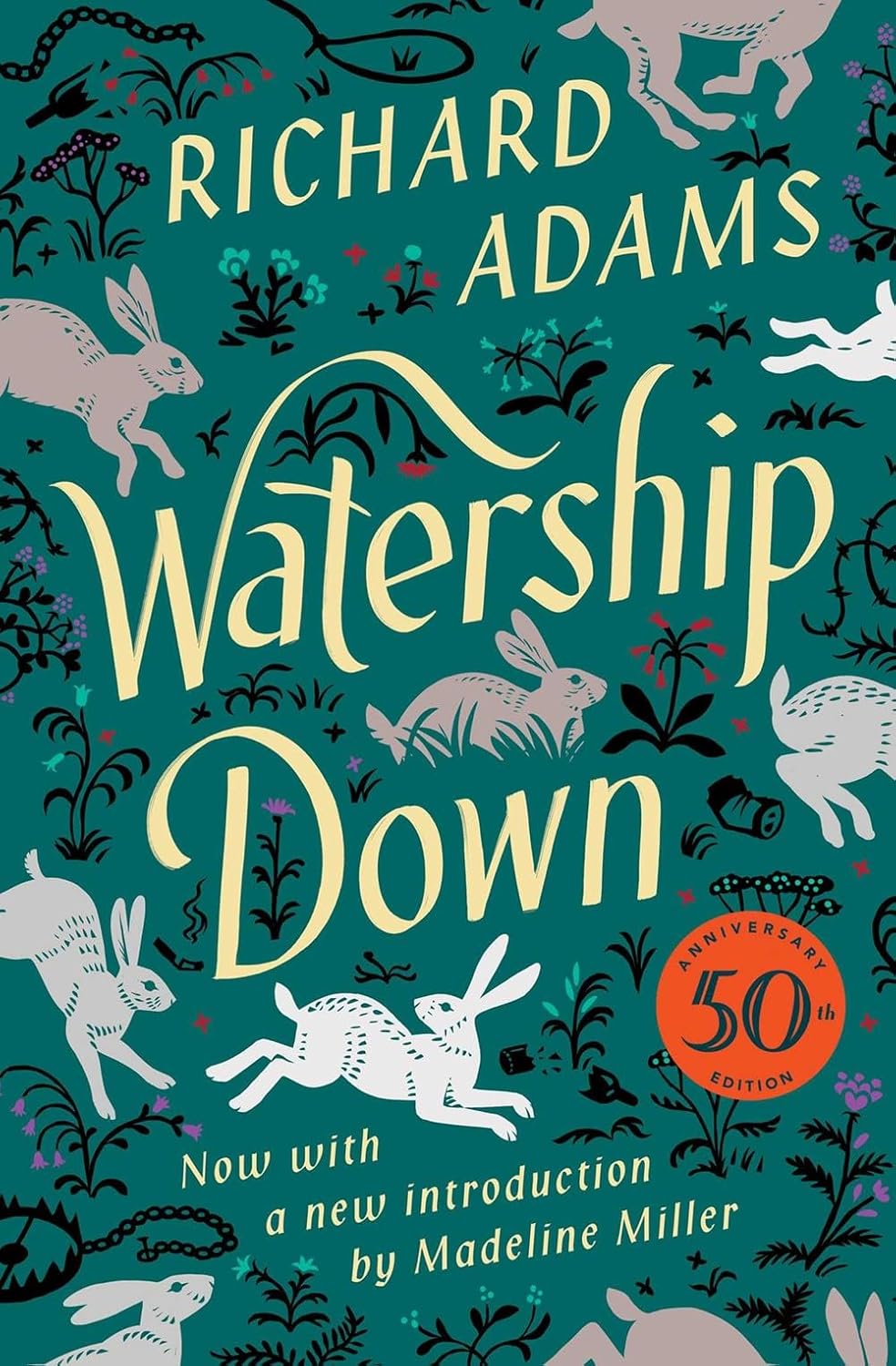 Book cover of 'Watership Down' by Richard Adams with rabbit illustrations on a teal background which is available in Bangladesh.