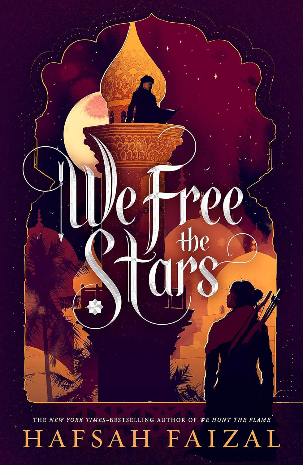 Book cover of 'We Free the Stars' with silhouettes and a lantern.