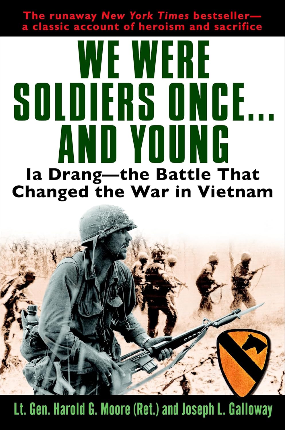 Book cover of 'We Were Soldiers Once... and Young' with soldiers and battle scene on a beige background.