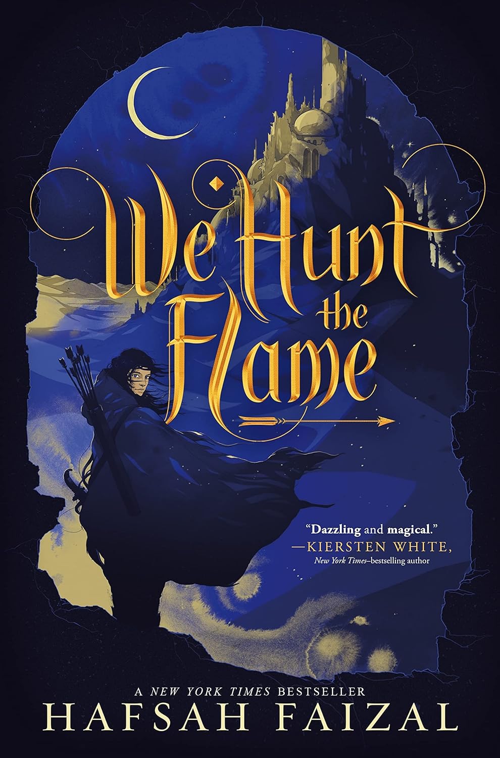 Book cover of 'We Hunt the Flame' with a silhouette of a character and a castle in the background.