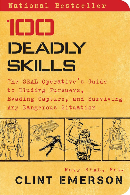 Book cover of '100 Deadly Skills' by Clint Emerson with illustrations and text on a yellow background in bangladesh