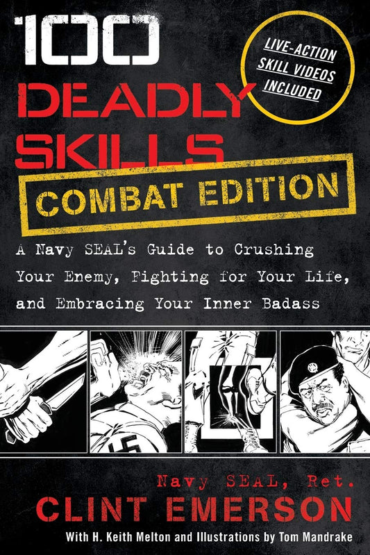 Book cover of '100 Deadly Skills: Combat Edition' with text and images on a dark background in bd