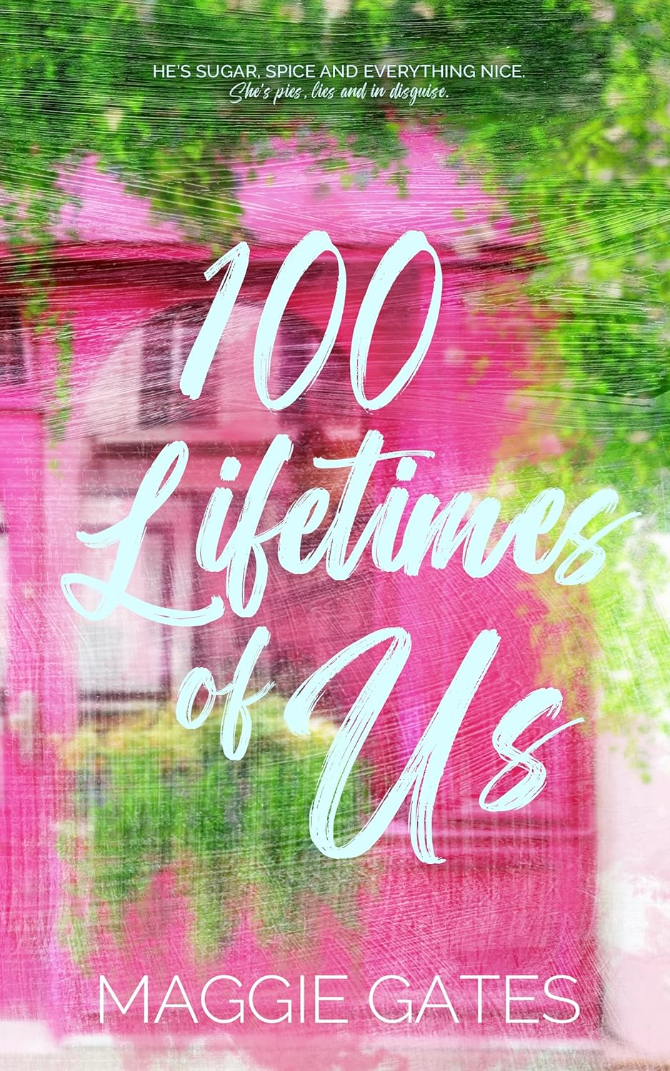 Book cover of '100 Lifetimes of Us' with pink and green abstract design in bd