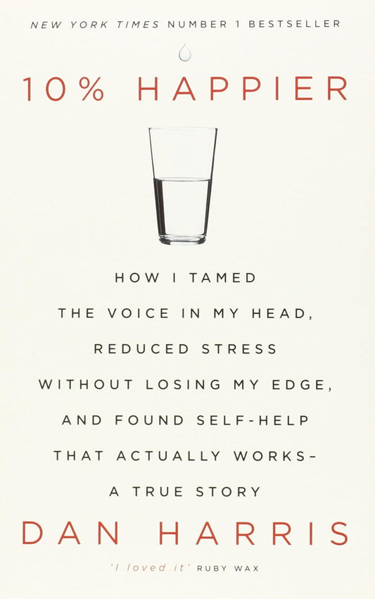 Book cover of '10% Happier' by Dan Harris with a glass of water on a white background book in bangladesh