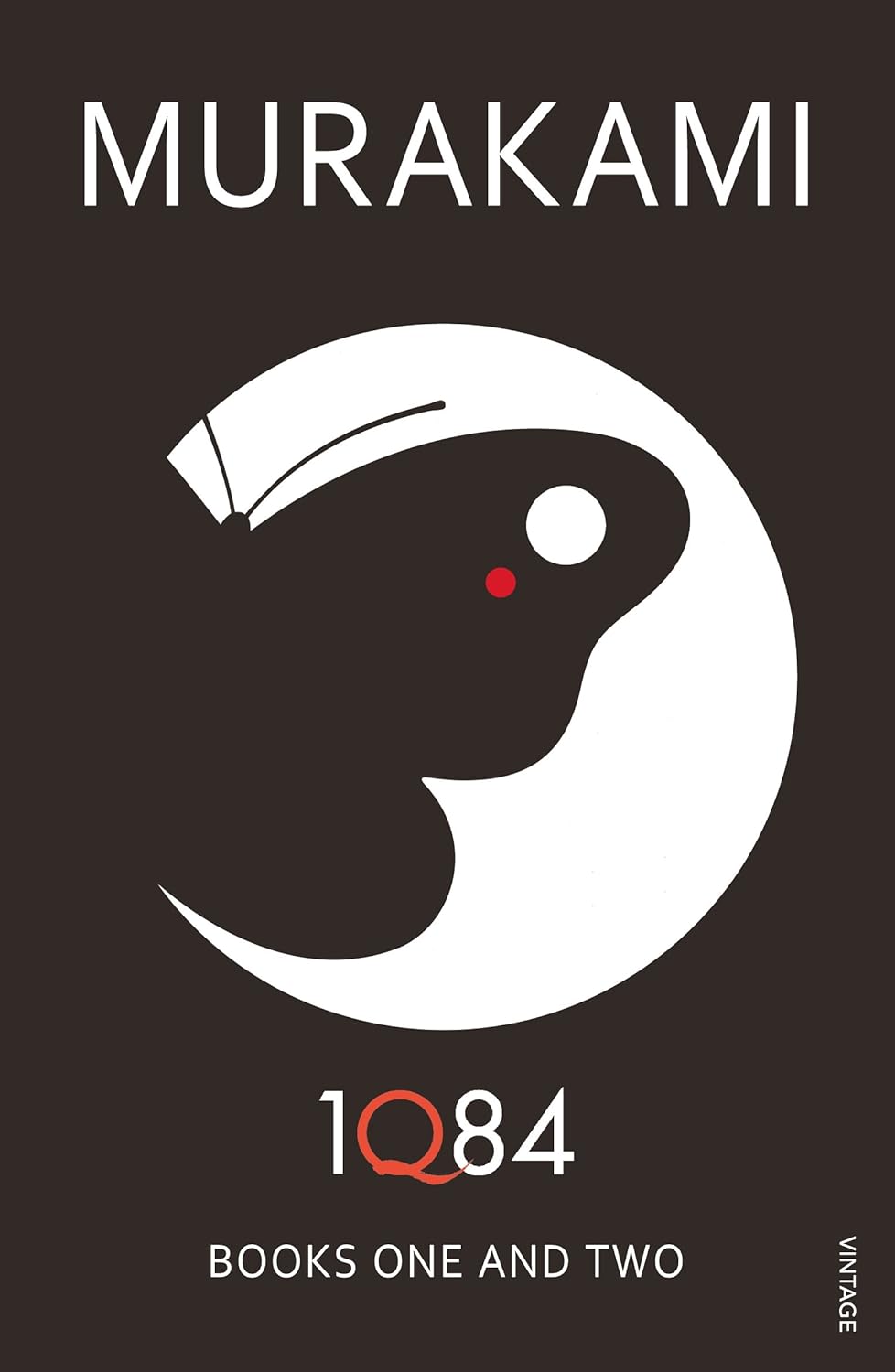 Book cover of '1Q84' by Haruki Murakami with a minimalist design on a black background.Price in Bangladesh.