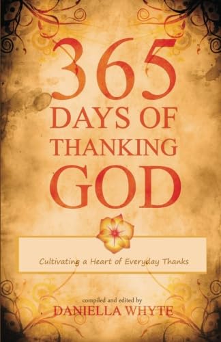 Book cover of '365 Days of Thanking God' with decorative elements on a warm background.