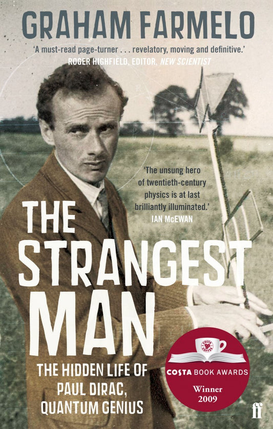 Book cover of 'The Strangest Man' by Graham Farmelo, featuring a sepia-toned portrait of Paul Dirac, large white title text, and a red Costa Book Awards Winner 2009 badge. Bookish Wonderland offers one of the largest English book collections in Bangladesh.