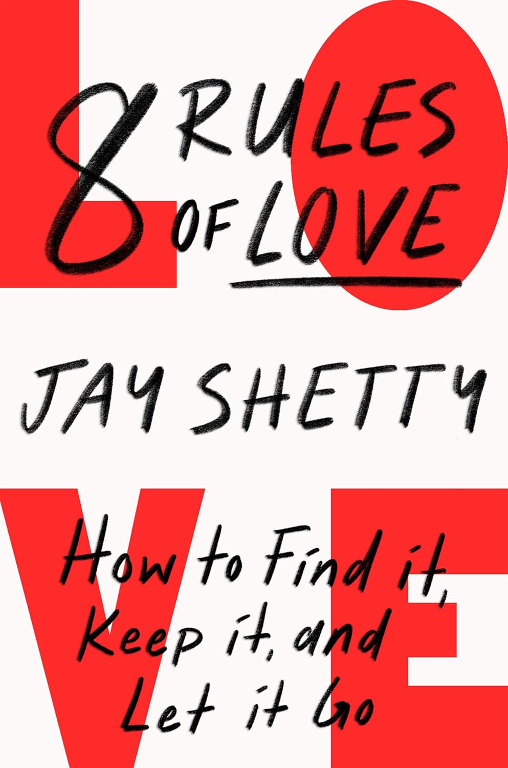 Book cover of '8 Rules of Love' by Jay Shetty with red and black design in bd