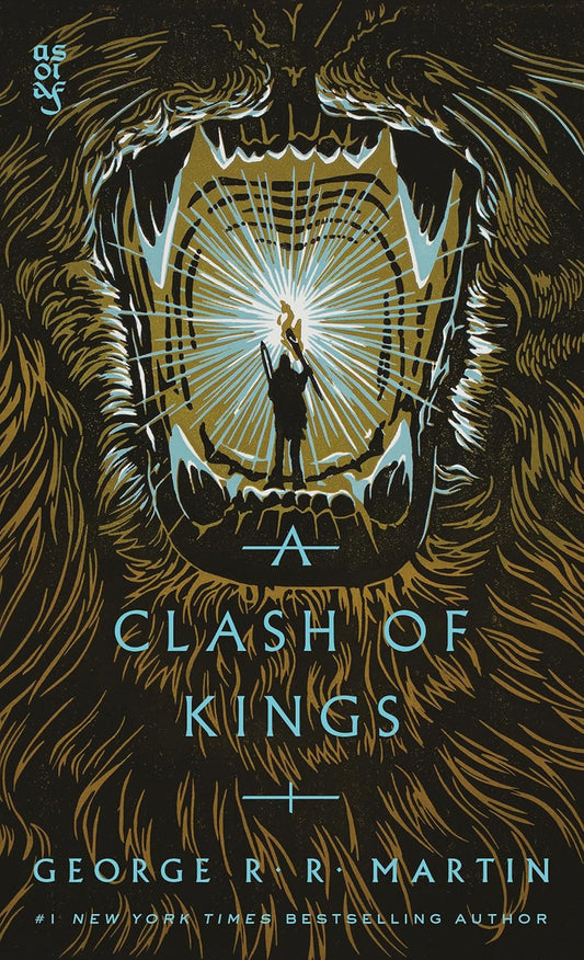 Book cover of 'A Clash of Kings' by George R.R. Martin featuring a lion and a figure with a glowing light. in Bangladesh