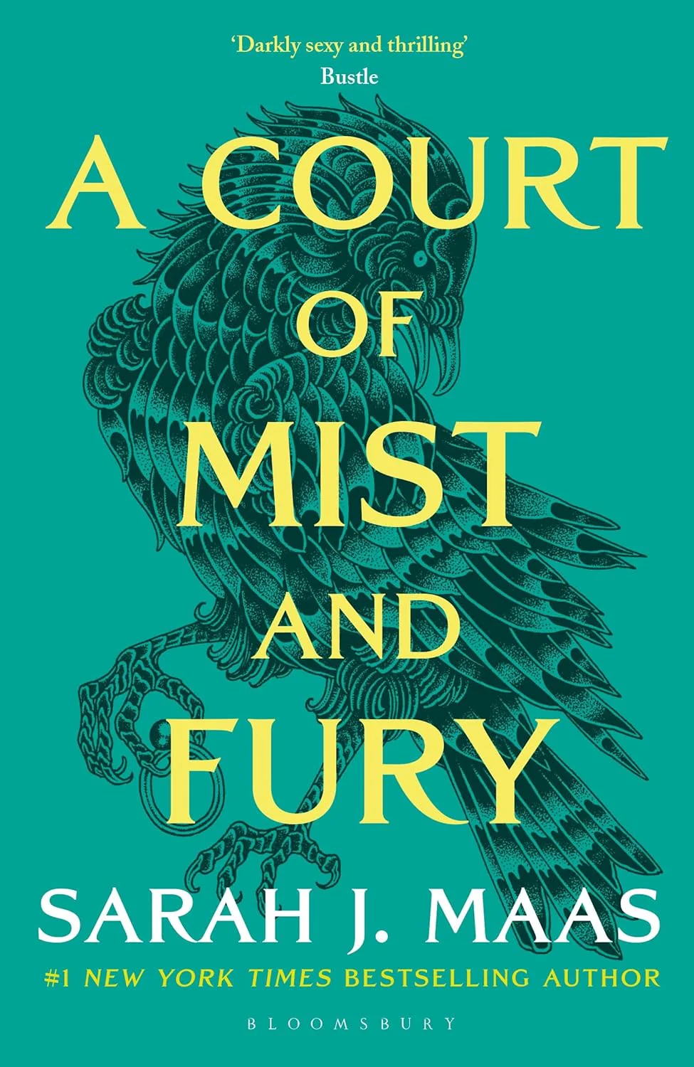 A Court of Mist and Fury book cover by Sarah J. Maas featuring Feyre and Rhysand in a magical fantasy romance
