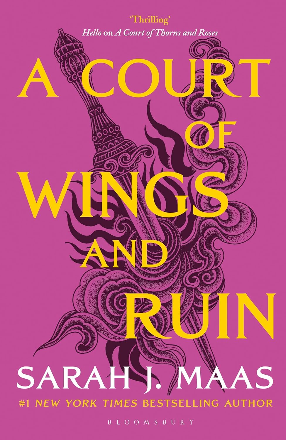 A Court of Wings and Ruin book cover by Sarah J. Maas, ACOTAR Book 3 fantasy romance novel set in the magical world of Prythian