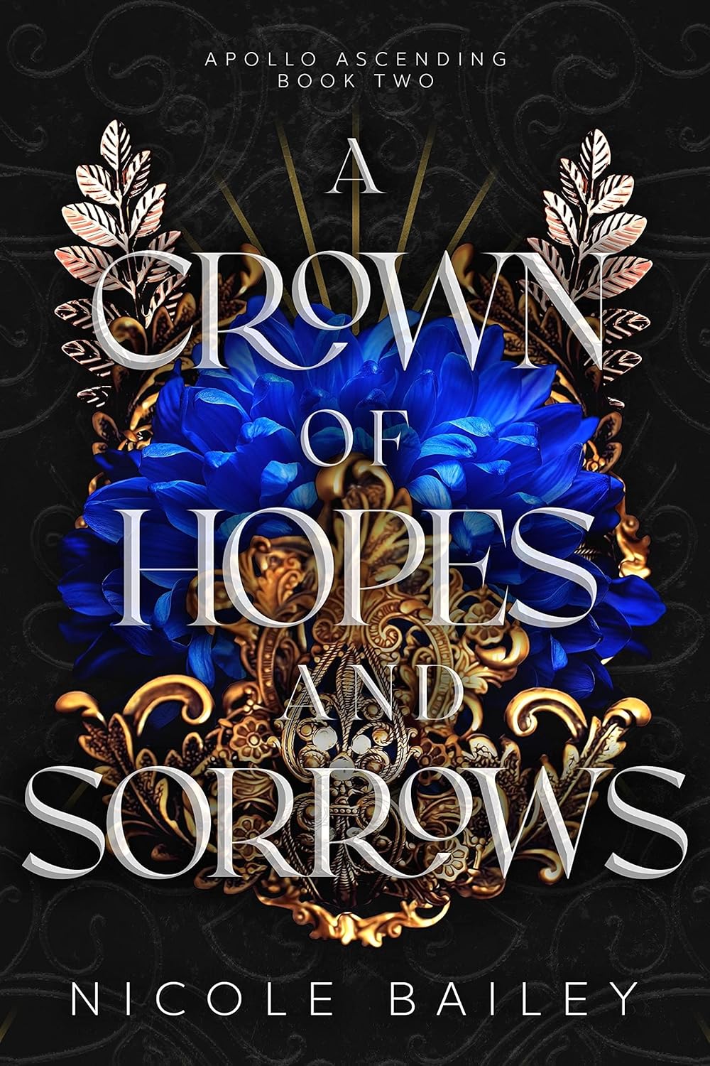 Book cover of 'A Crown of Hopes and Sorrows' by Nicole Bailey with decorative text and floral elements.